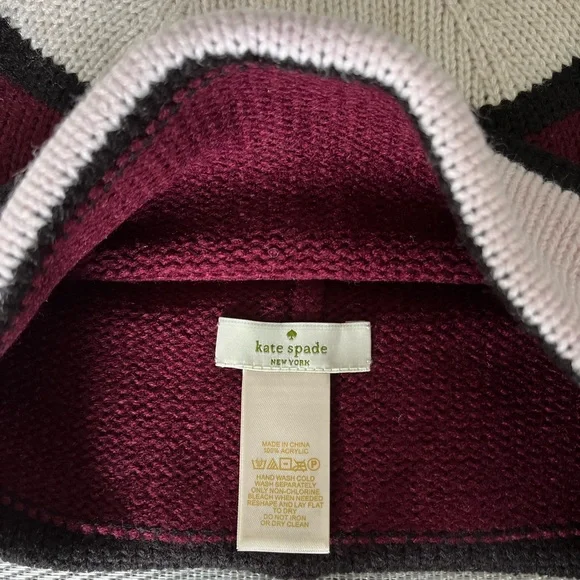 KATE SPADE NWOT AUTHENTIC RARE COLOR BLOCK 100% ACRYLIC POM POM DESIGN BEANIE - Picture 8 of 9